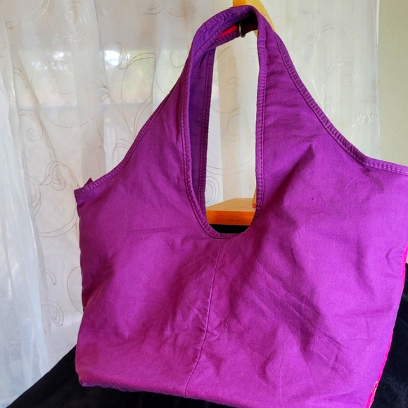 UNIQUE HAND MADE HOBO BOHO PINK AND PURPLE SEQUINS ACCENT TOTE MINT CONDITION - Picture 8 of 13